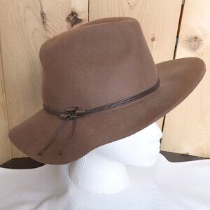 Nine West Woman's Banded Floppy Fedora Felt Hat Sienna Brown 100% Wool